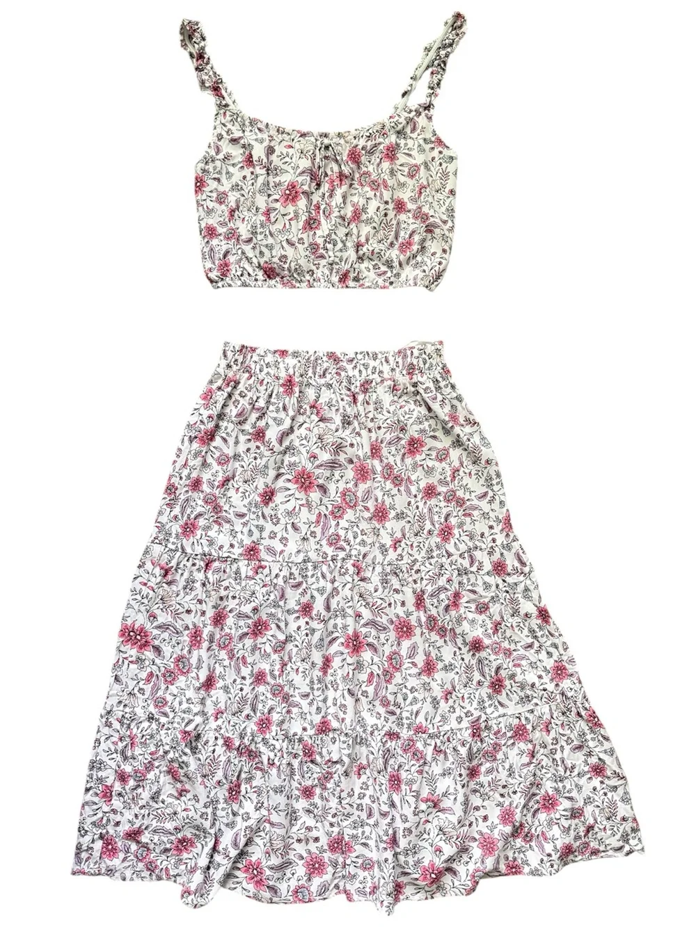 Floral flowy vacation midi skirt 2 piece matching set S